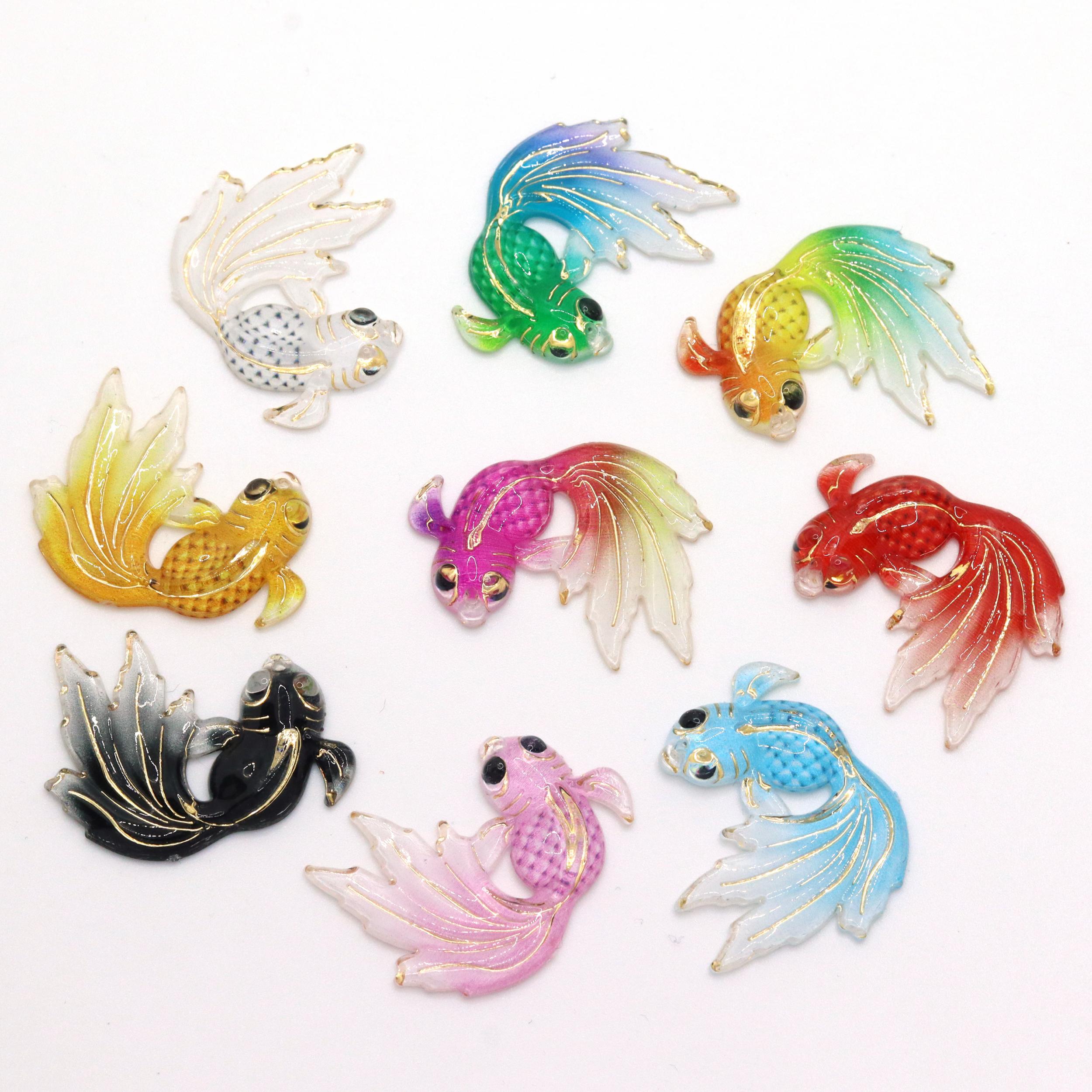 Bling 9pcs Resin Goldfish FlatBack Rhinestone Craft Appliques